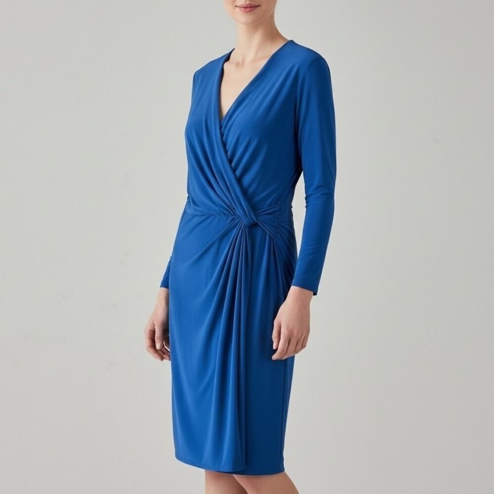 NWT Anne Klein Bluebell Blue Jersey Wrap Dress Long Sleeve Twist Front Size 2X